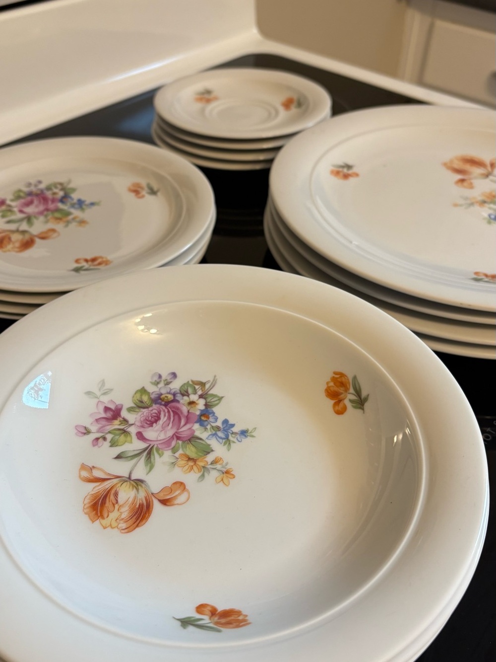 White Floral Ceramic Dinner Plates with Multicolor Bouquet